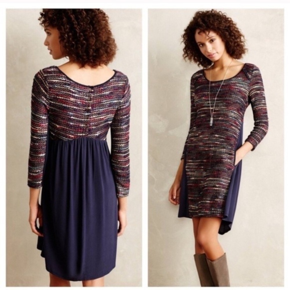 ANTHROPOLOGIE‎ maeve multicolor knit boucle dress size S